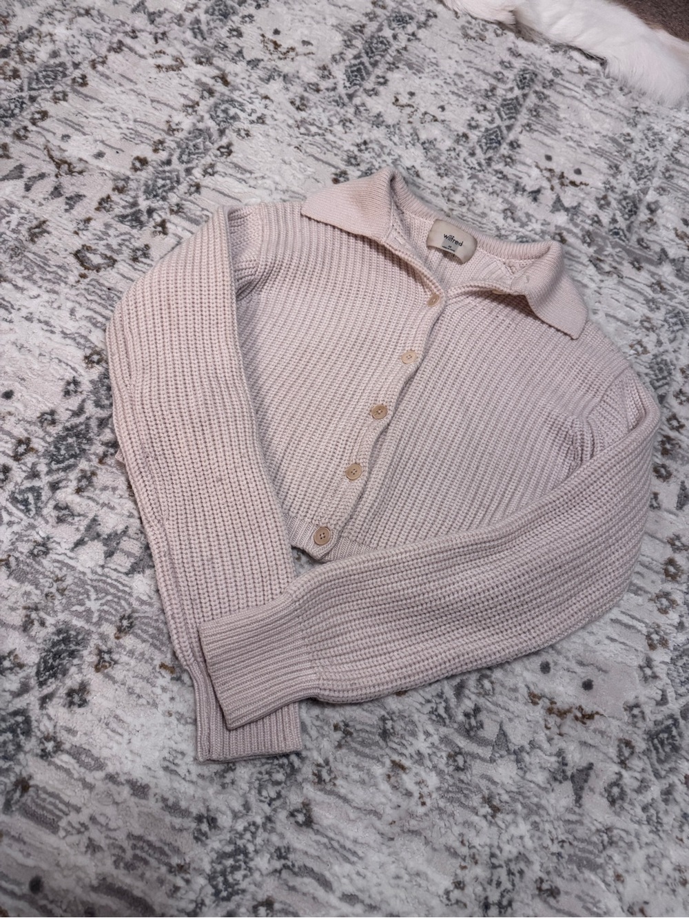 Wilfred Blush Ribbed Button-Up Collared Cardigan